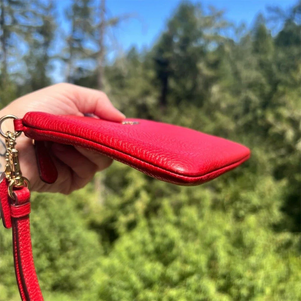 COACH RED Small Pebble Leather Wristlet Wallet Clutch Gold Hardware AUTHENTIC